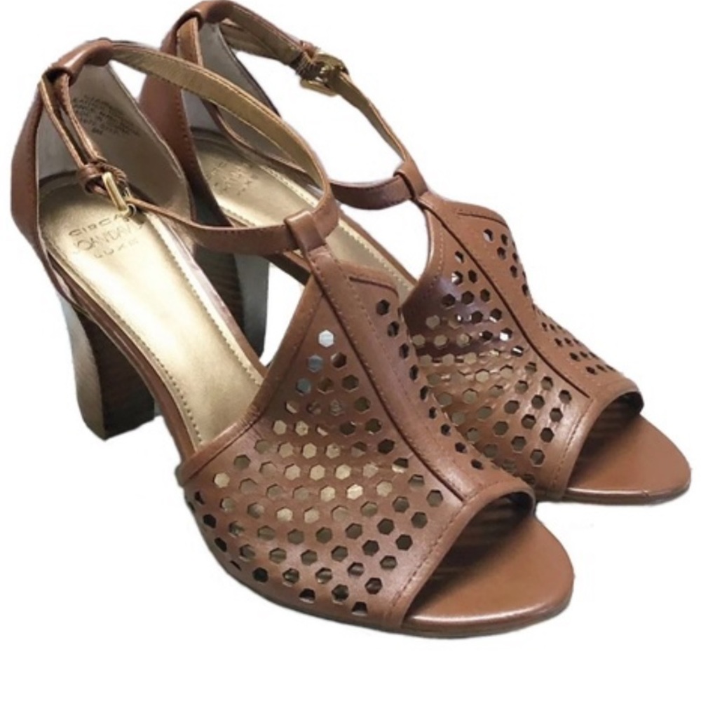 Joan & David Circa Leather Heeled Shoes Ankle Strap Open‎ Toe Brown Sz 11